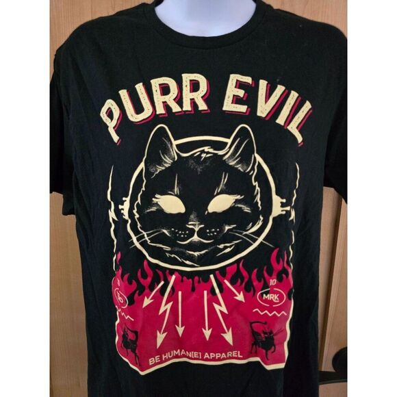 Purr Evil Cat Graphic T-Shirt M Black By Be Humane[e] Apparel Cotton Unisex - Picture 5 of 6